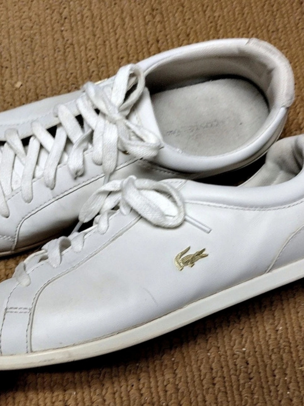White Leather Lacoste Rey Lace Sneakers US 9 Metallic Gold-tone Crocodile Logo - Picture 4 of 7